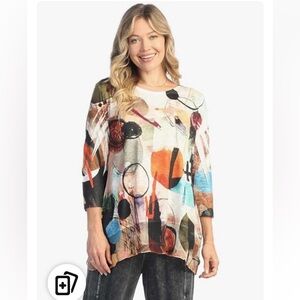 Jess‎ & Jane Large Abstract Art Top V-Neck 3/4 Sleeve Made in USA Large